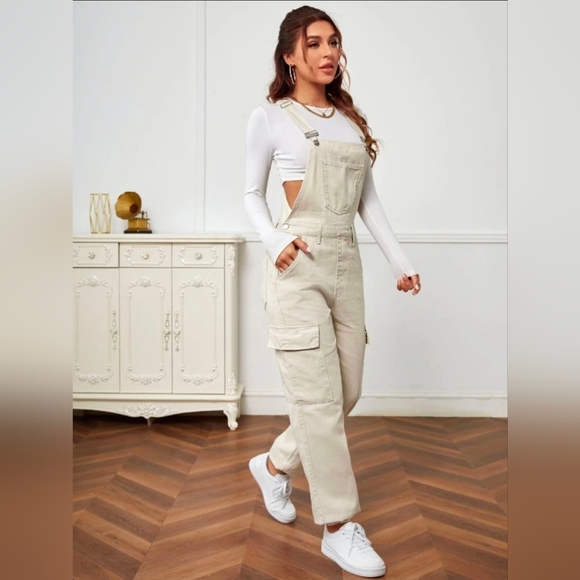 SHEIN EZwear Flap Pocket Denim Overalls Without Top Size S US 4 - Picture 1 of 14